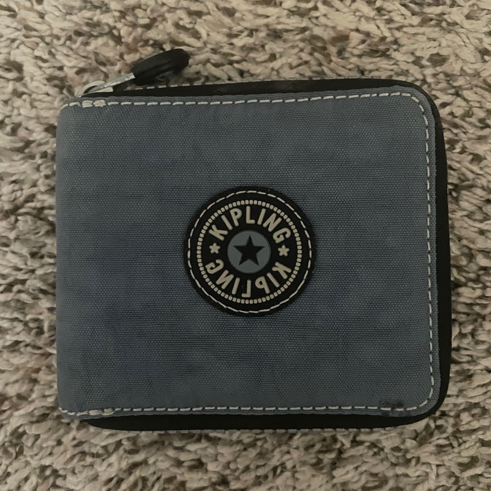 Kipling Small Zip Wallet in Dusty Blue with Black Trim